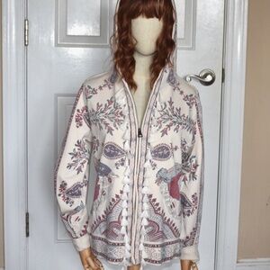 Rare Vintage Y2K Lucky Brand Ivory Asian Oriental Mandala Graphic Hoodie Tassel